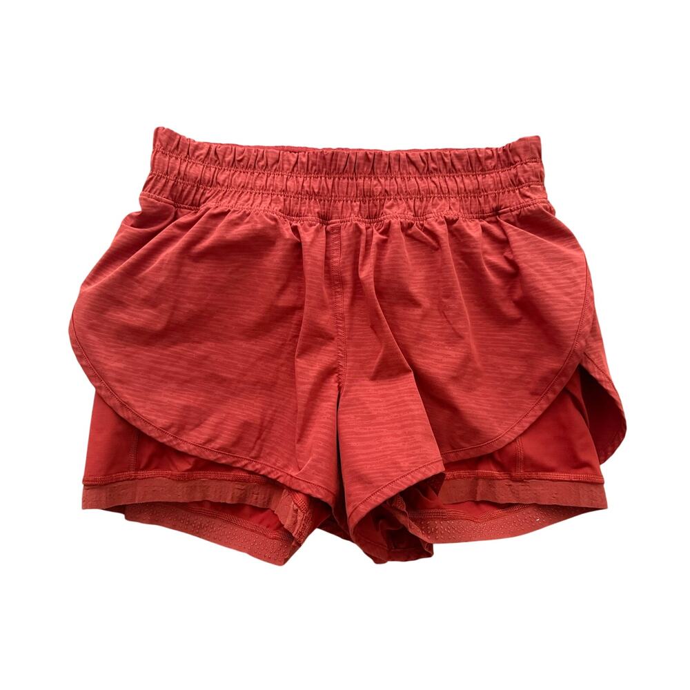 Lululemon Cayenne orange red bootcamp Ready Running shorts 8 Lined phone Pockets